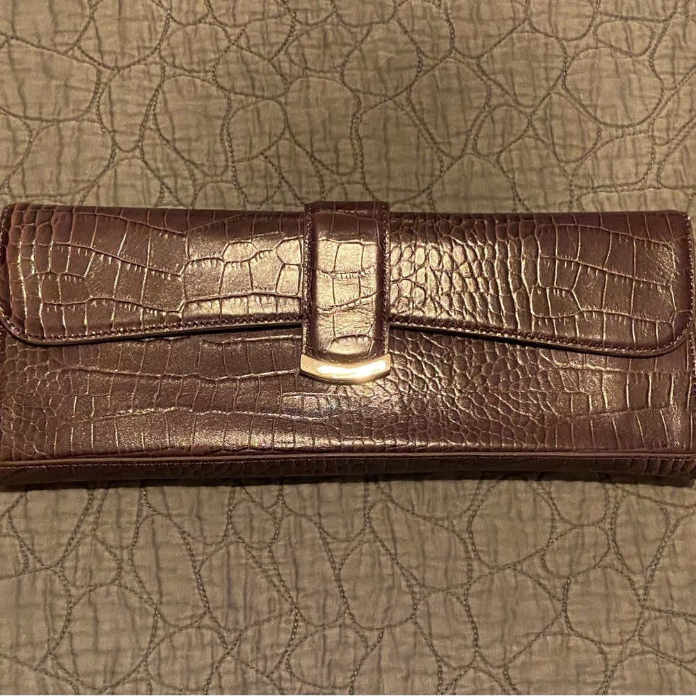 Leather croc embossed clutch.  Purple.